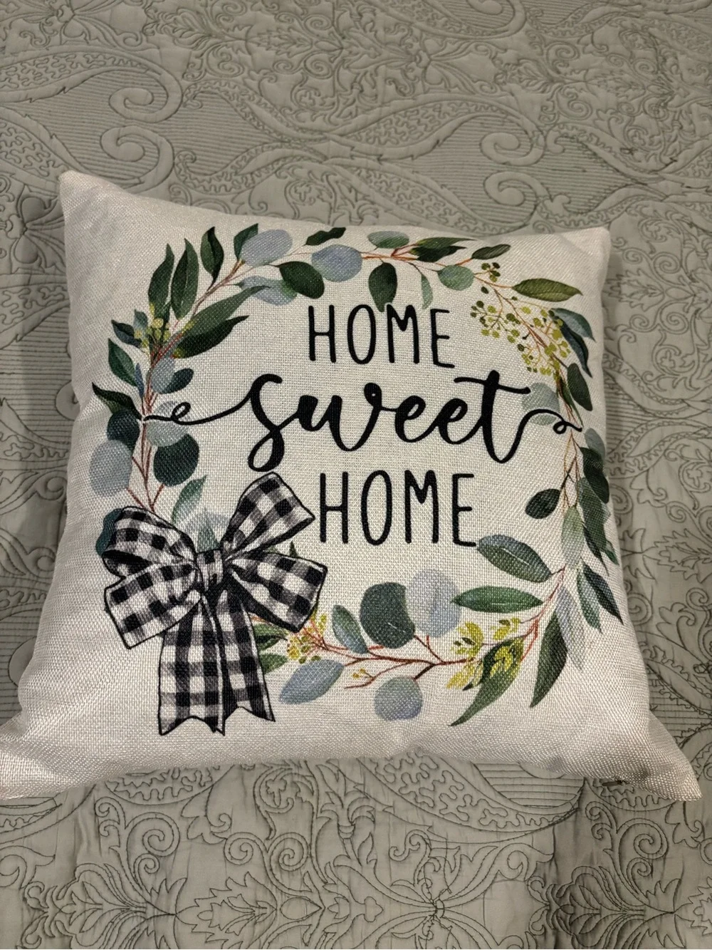 Home Sweet Home Decorative Pillow - Green Wreath Design